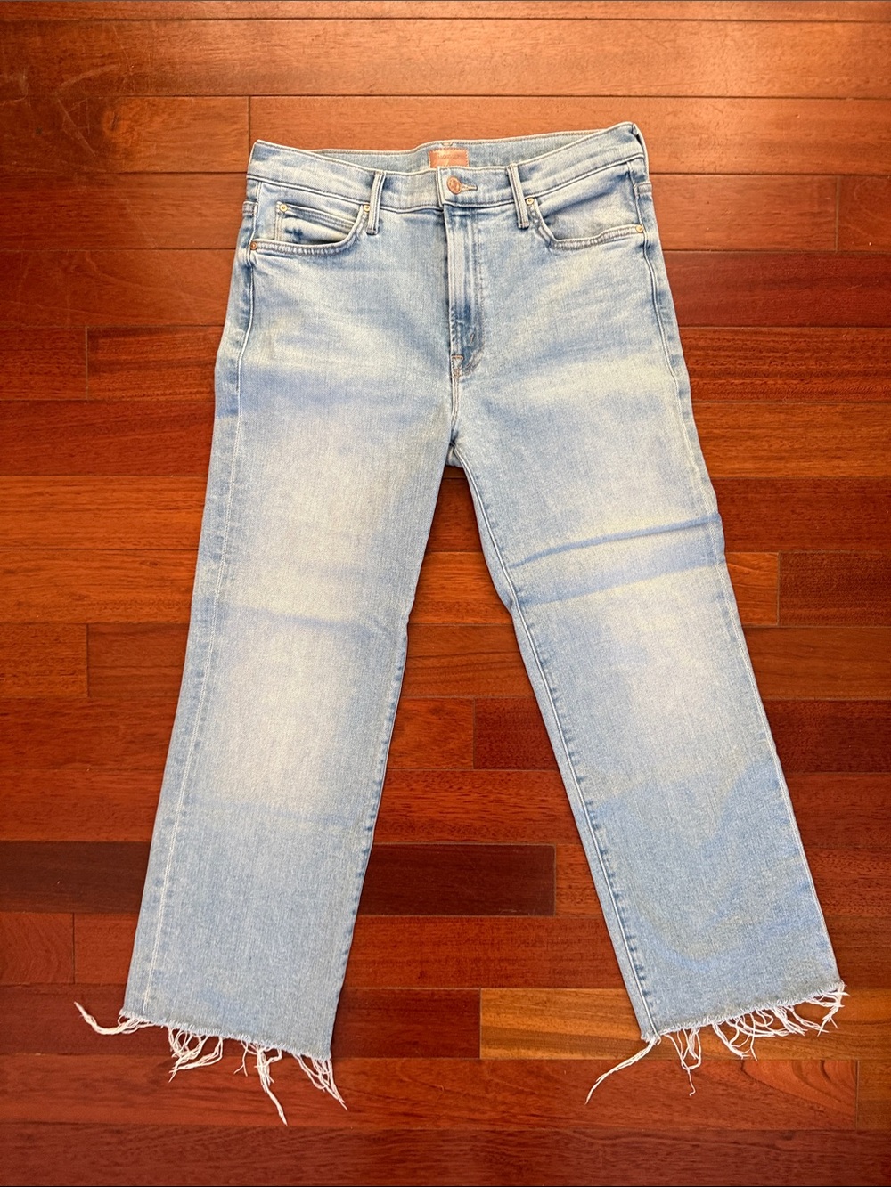 Mother The Kick It Ankle Fray Light Wash Size 29